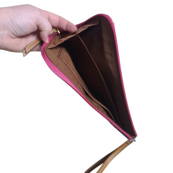 Fossil Eliza Waxed Canvas Wristlet Large Dark Floral GUC Zip Pocket - Picture 3 of 4